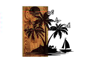 Décoration murale en bois Holiday island - 58 x 57 cm - Naturel et noir