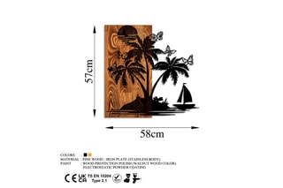 Décoration murale en bois Holiday island - 58 x 57 cm - Naturel et noir