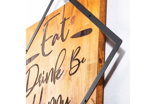 Décoration murale en bois Eat, Drink Be, Happy - 54 x 54 cm - Naturel et noir