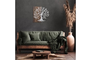 Décoration murale en bois Tree Silver - 58 x 58 cm - Imitation noyer et argenté