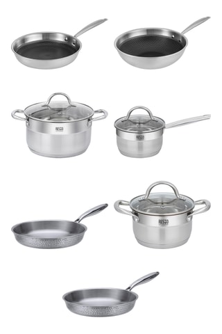 3 Roestvrijstalen Koekenpannen, 2 Kookpotten, 1 Steelpan en 1 Wokpan - 30, 26, 24, 24, 16, 16 en 28 cm