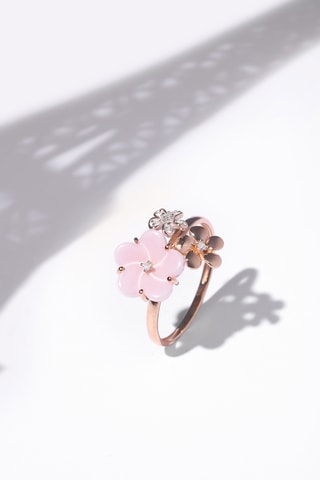 Ring Floraison  Roségoud, Keramiek en Diamanten