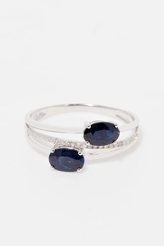 Ring Duo de Saphirs Witgoud, Saffieren en Diamanten