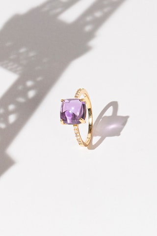 Ring Rose Dragée Geelgoud, Amethist en Diamanten