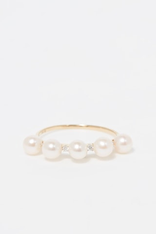Ring - Geelgoud, Cultivéparels en Diamanten
