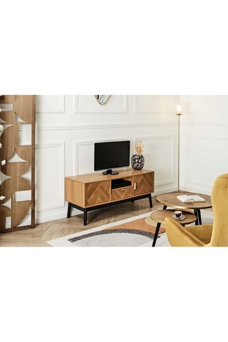 Meuble TV 2 portes Felix - Naturel et noir