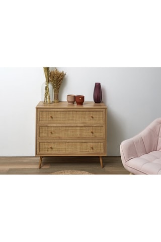 Commode 3 tiroirs Bali - Imitation bois et naturel