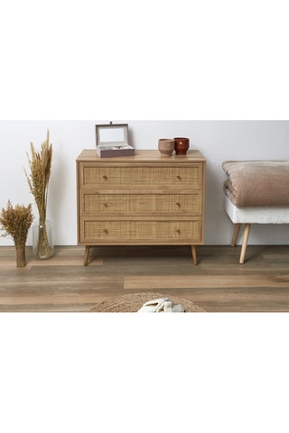 Commode 3 tiroirs Bali - Imitation bois et naturel