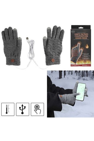 Gants tactiles chauffants - Gris foncé chiné