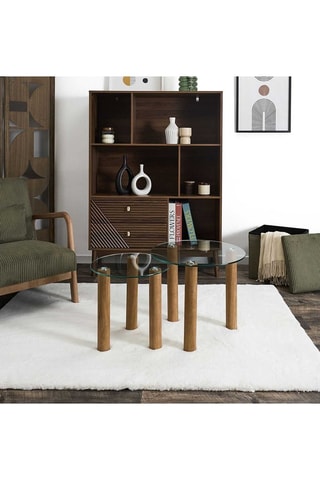 2 tables d’appoint gigognes en hévéa et verre Clara - 110 x 48 x 40 cm