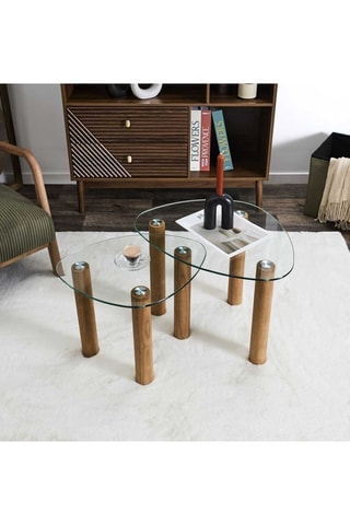 2 tables d’appoint gigognes en hévéa et verre Clara - 60 x 43 x 45  cm