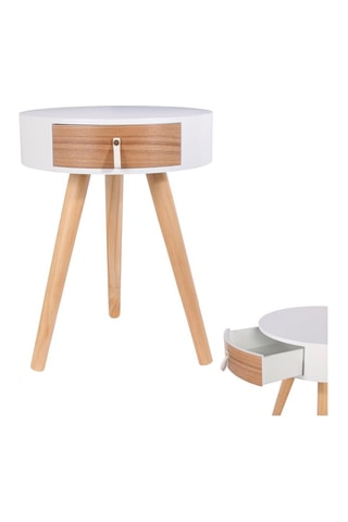 Table de chevet 1 tiroir Nora - Naturel et blanc