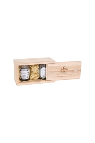 2 bougies et coffret en bois - Orchidée blanche et fleurs de printemps