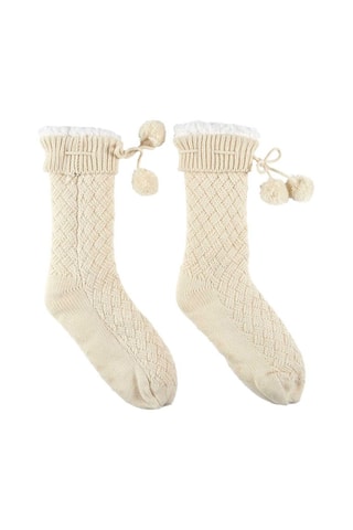 2 paires de chaussettes fourrées - Beige et gris foncé