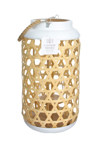 Lanterne en bois - Naturel et blanc - 38,5 cm