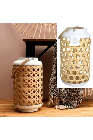 Lanterne en bois - Naturel et blanc - 38,5 cm