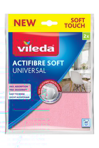 2 chiffons microfibre actifibre universels 2-en-1 - Rose