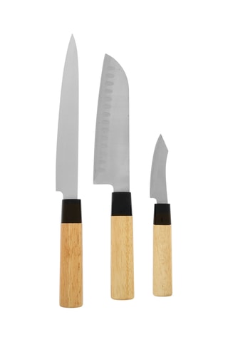 3 couteaux en acier inoxydable et bois Maiko