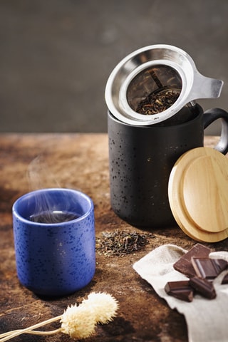 Tisanière en grès, acier inoxydable et pin Minuit - 45 cl