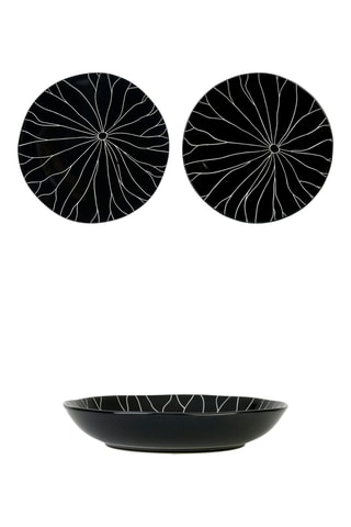 6 assiettes plates, 6 assiettes creuses et 6 assiettes à dessert - Gamme Dahlia Noir