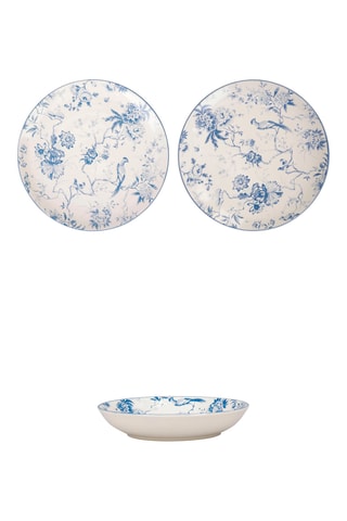 6 assiettes à dessert, 6 assiettes plates et 6 assiettes creuses - Gamme Peacock