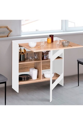 Mesa consola dobrável Edi - Imitação madeira e branco