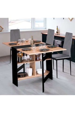 Mesa consola dobrável Edi - Imitação de madeira e preto