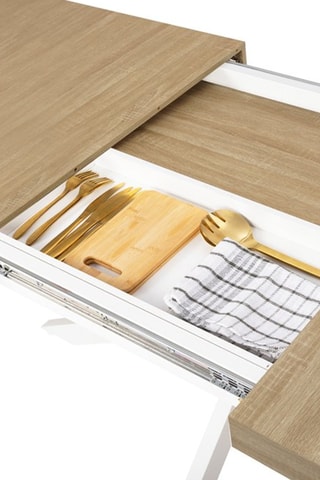 Mesa extensível Memphis - Imitação de madeira e branco