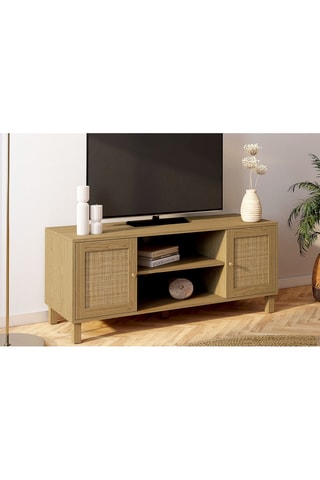 Móvel TV 2 portas Erin - Pés em pinho - Frente em vime - 115 x 40 x 48 cm