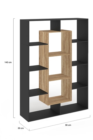 Etagère bibliothèque Paulette 11 compartiments bois et noire 143cm