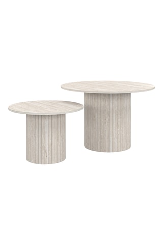 Tables basses rondes gigognes Alvar effet travertin et pieds lattes - lot de 2