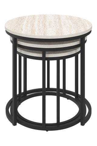 Tables basses gigognes Memphis effet marbre blanc et pieds noirs - lot de 3