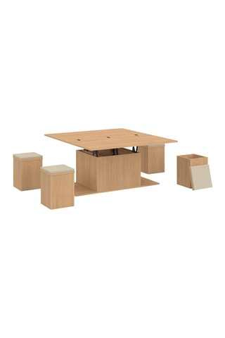 Mesa de centro extensível Tania e 4 pufes - 100 x 55/110 x 39/51 cm