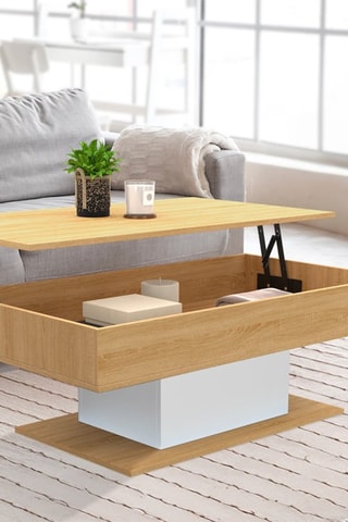 Mesa de centro com tampo elevável - Imitação madeira e branco