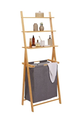 Cesto de roupa com estante em bambu Maya - Cinzento e natural