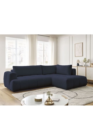 Canapé d'angle droit convertible Fuji - Bleu foncé - 4 places - En polyester - Couchage 228 x 154 cm