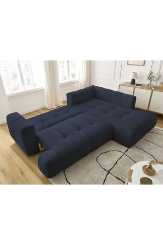 Canapé d'angle droit convertible Fuji - Bleu foncé - 4 places - En polyester - Couchage 228 x 154 cm