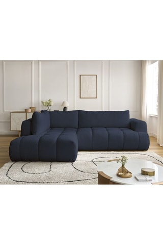 Canapé d'angle gauche convertible Fuji - Bleu foncé - 4 places - En polyester - Couchage 228 x 154 cm