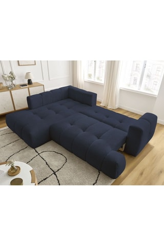 Canapé d'angle gauche convertible Fuji - Bleu foncé - 4 places - En polyester - Couchage 228 x 154 cm