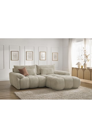 Canapé d'angle droit Ivane - Beige - 3 places - En tissu texturé