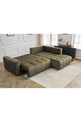 Canapé d'angle droit convertible Arsene - Vert - 3 places - En tissu velours 