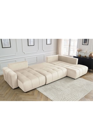 Canapé d'angle gauche panoramique convertible Arsene - Beige - Couchage 135 x 325 cm
