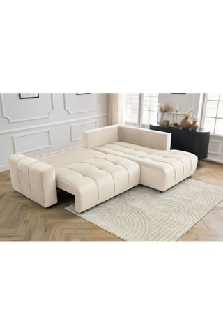 Canapé d'angle droit convertible Arsene - Beige - Couchage 135 x 204 cm