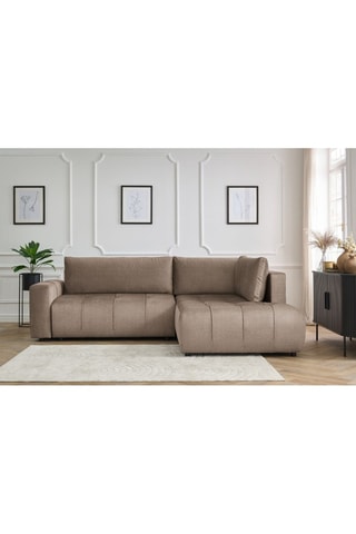 Canapé d'angle droit convertible Arsene - Taupe - Couchage 135 x 204 cm