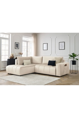 Canapé d'angle gauche convertible Arsene - Beige - Couchage 135 x 204 cm