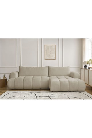 Canapé d'angle droit convertible Fuji - Beige - 3 places - Tissu bouclette - Couchage 154 x 228 cm
