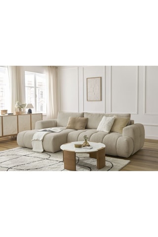 Canapé d'angle gauche convertible Fuji - Beige - 3 places - Tissu bouclette - Couchage 154 x 228 cm