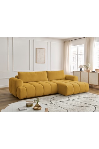 Canapé d'angle gauche convertible Fuji - Beige - 3 places - Tissu bouclette - Couchage 154 x 228 cm