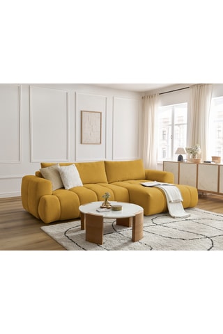 Canapé d'angle gauche convertible Fuji - Beige - 3 places - Tissu bouclette - Couchage 154 x 228 cm