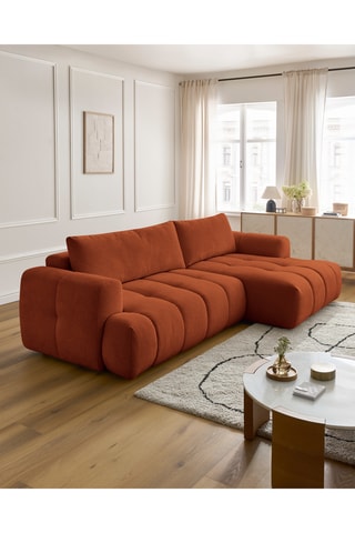 Canapé d'angle gauche convertible Fuji - Orange - 3 places - Tissu bouclette - Couchage 154 x 228 cm
